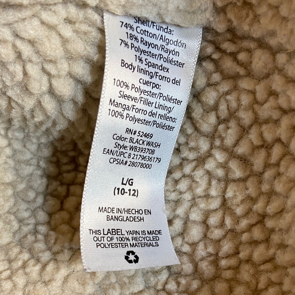 Wonder Nation Dark Charcoal Denim Jacket with Cream Sherpa Lining, L 10-12 - Picture 9 of 10